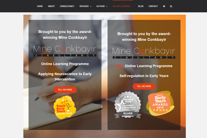Mine Conkbayir online learning programmes page screenshot