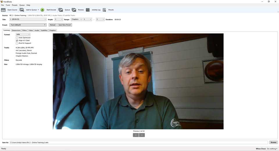 Screenshot of resizing Picture Engine videos using Handbrake