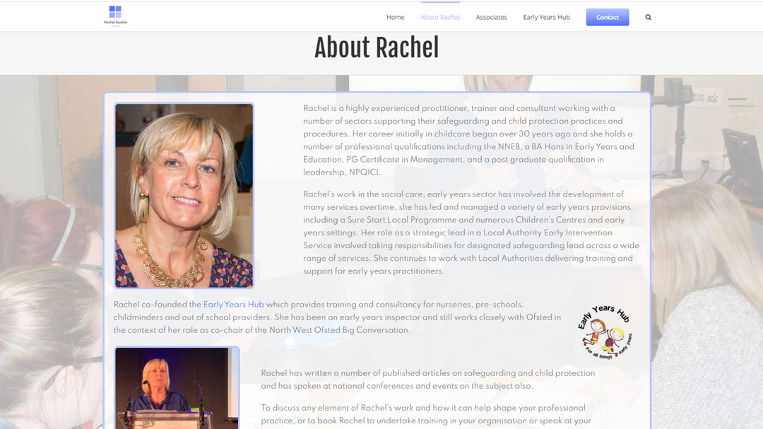Rachel Buckler biography page screenshot