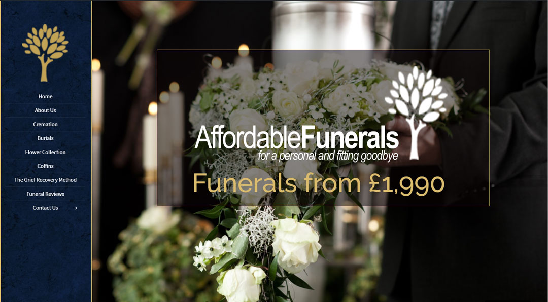 Image of the homepage for Affordable Funerals