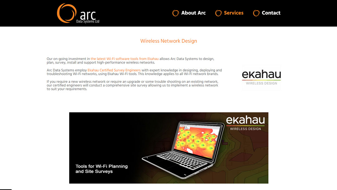 Image of the Arc Data Systems wireless network page
