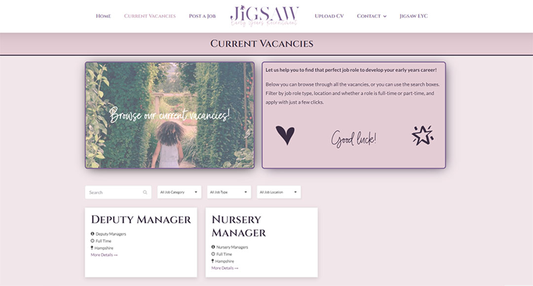 Image of the Current Vacancies summary at Jigsaw Early Years Recruitment