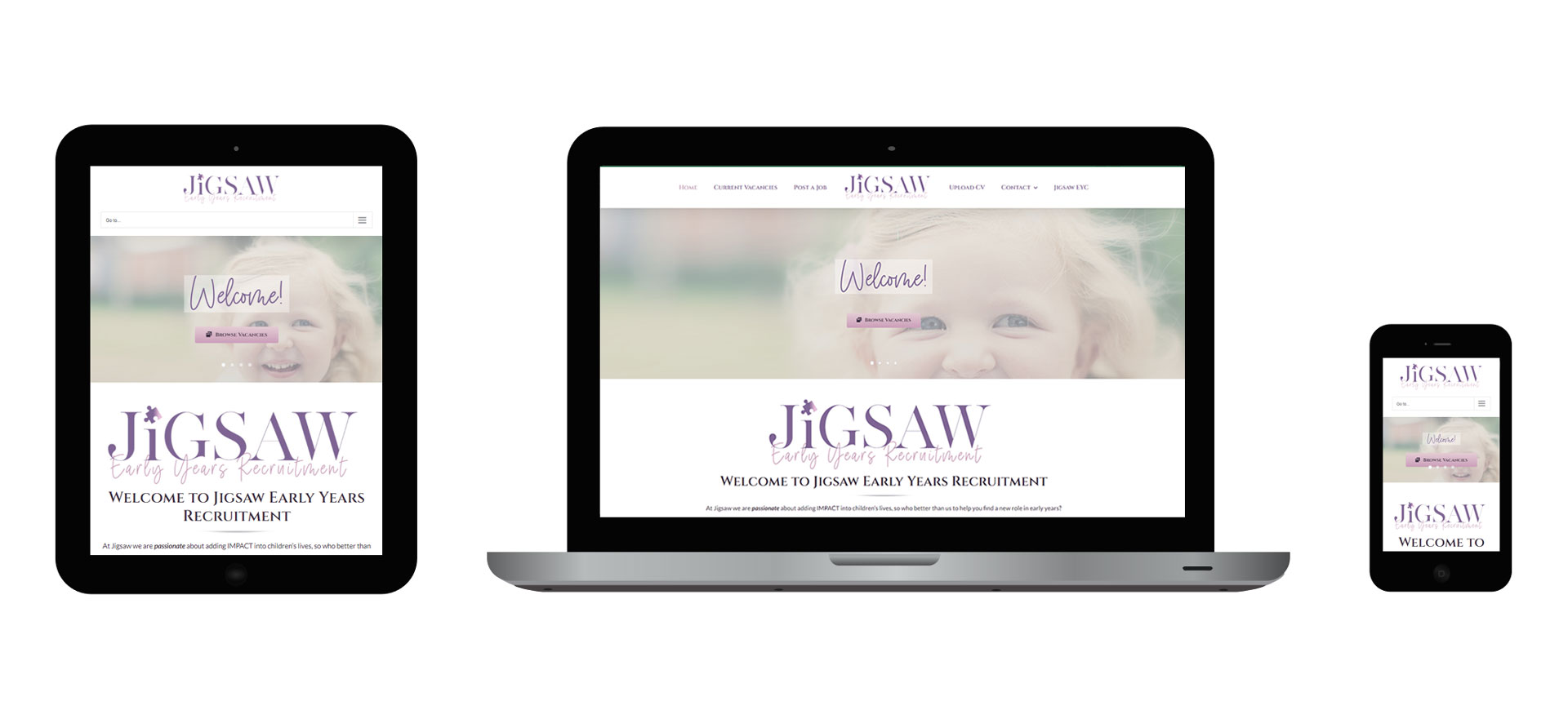 Images of Jigsaw Early Years Recruitment responsive website on different devices