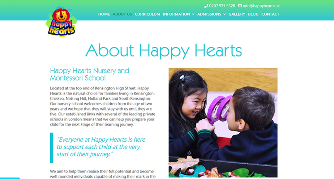 Image of the About Us page for Happy Hearts Nursery