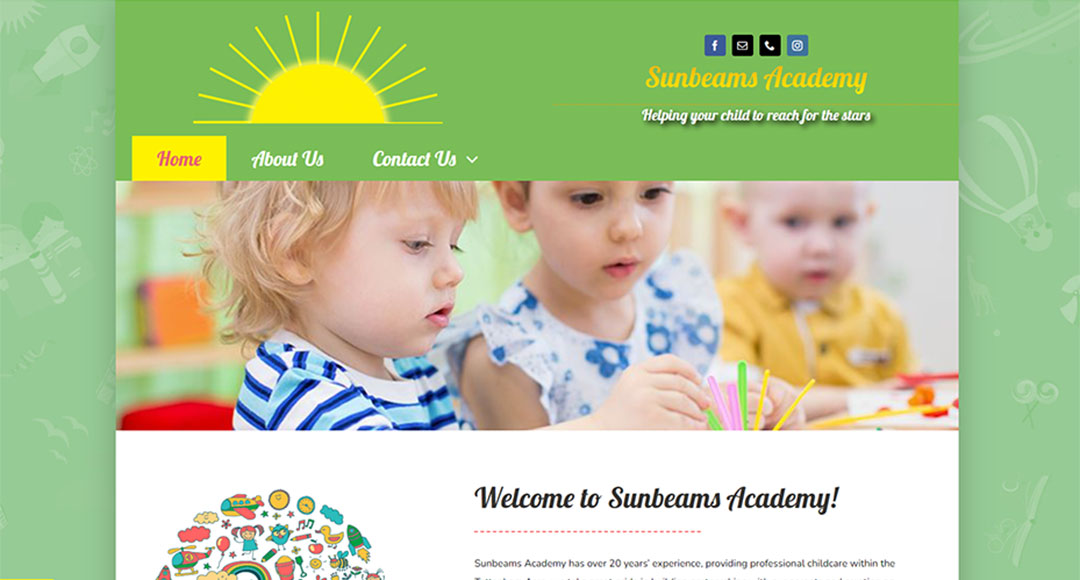 Image of the homepage for Sunbeams Cedar Nursery website