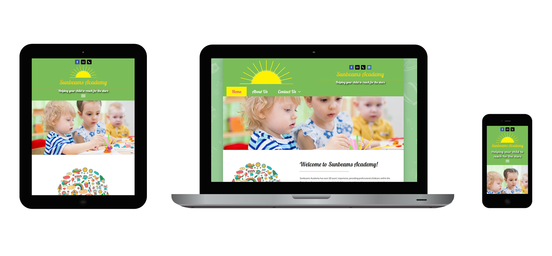 Images of Sunbeams Cedar Academy responsive website on different devices
